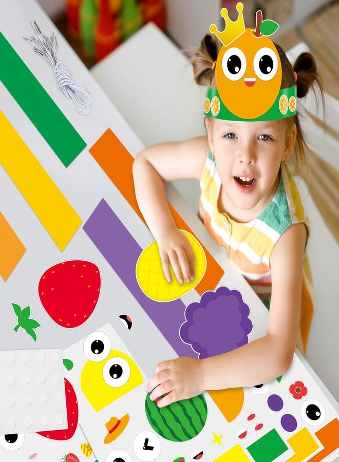 Lonfliness 24 Sets Summer Fruits Headband Craft Kits DIY Fruit of The Spirit Paper Hat Crown with Strawberry Cutouts Back to School Art Stickers Craft for Kid Holiday Party Favor Supplies School Home Activity - Image 5